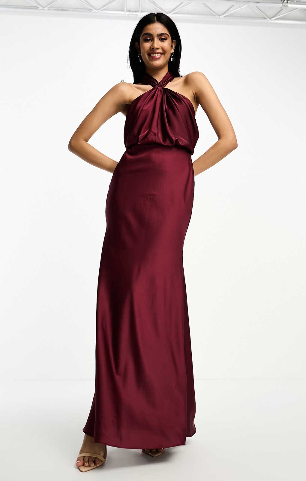 ASOS EDITION satin statement cowl neck maxi dress in red