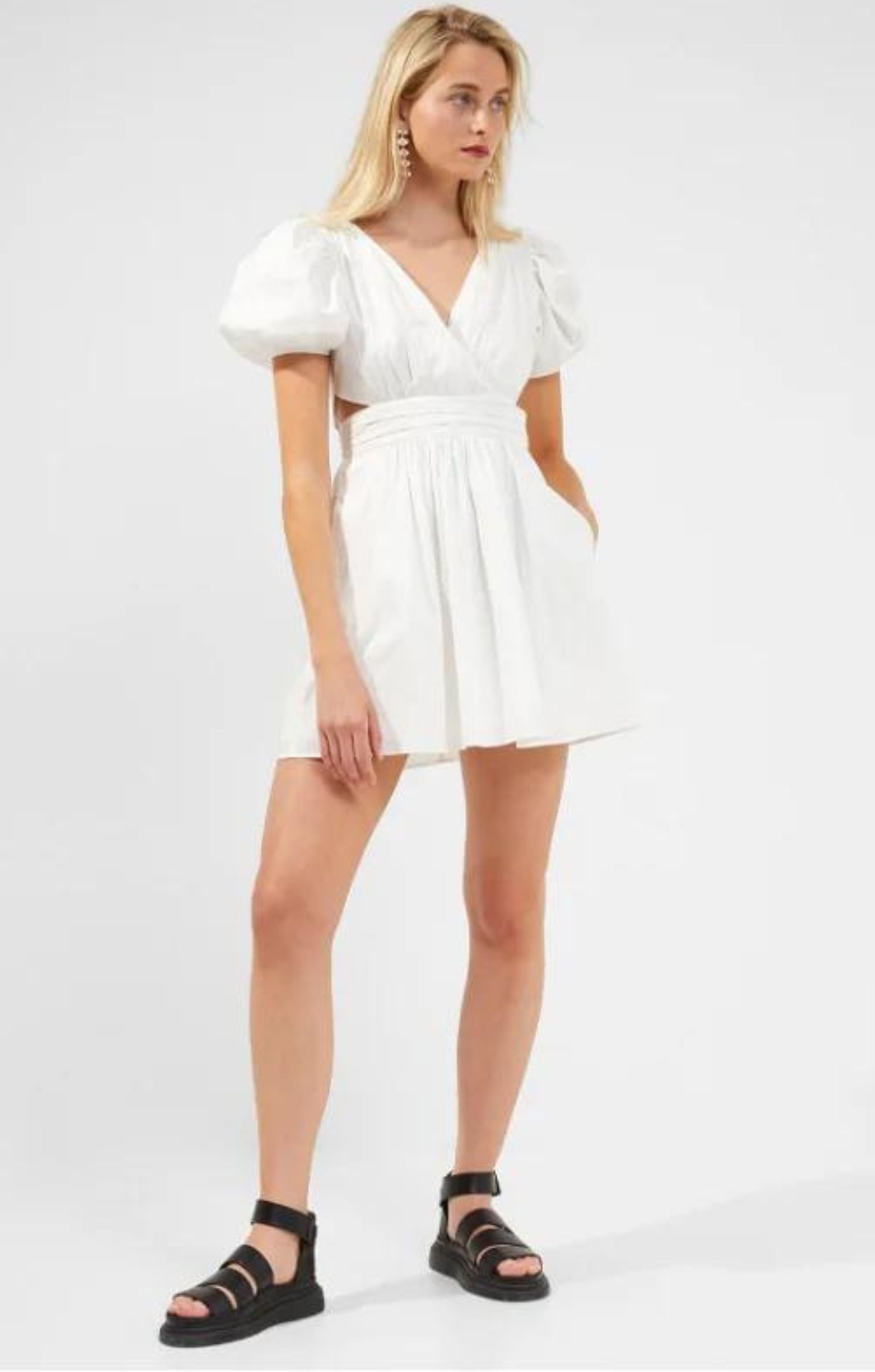 French connection white ruffle mini dress best sale