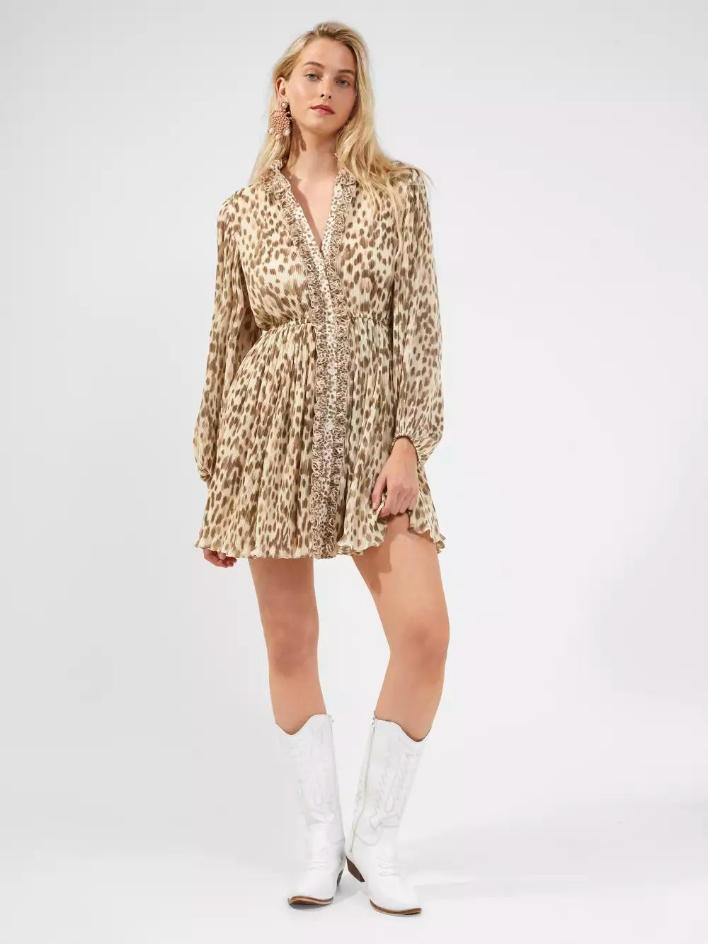 Rent French Connection Eva Ruffled Mini Dress Classic Cream Hirestreet