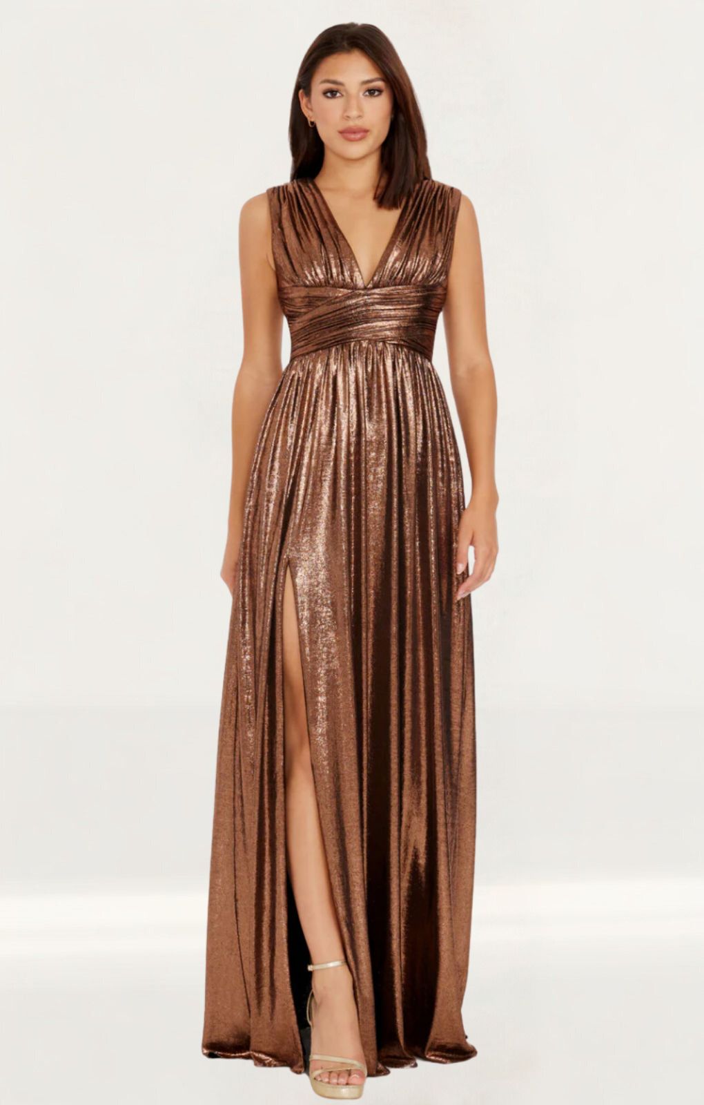 DRESS THE POPULATION Dress Size fashion S Gold Sequin Maxi Slit Gown Date Night Out