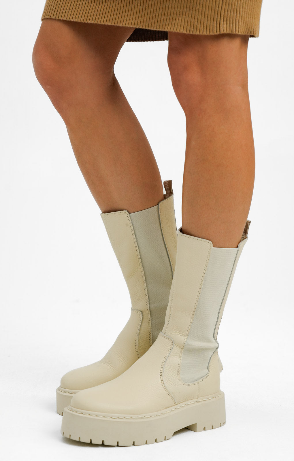 Rent Steve Madden Vivianne Mid Calf Boots In Bone Leather Hirestreet