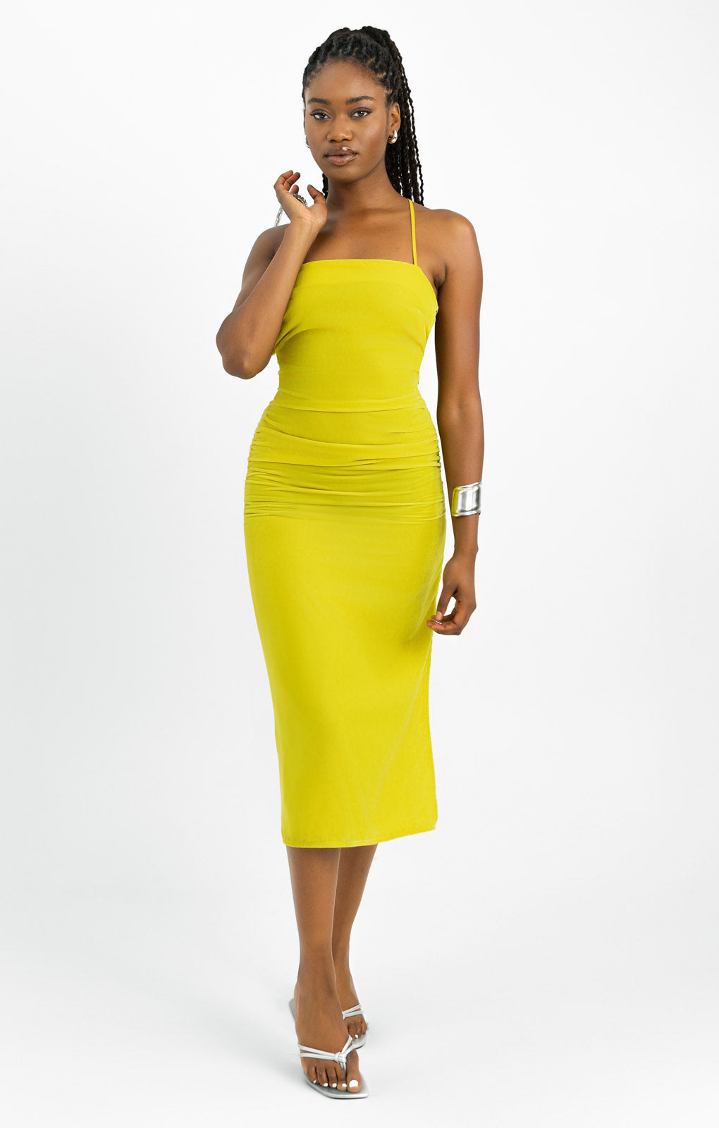 Rent ASOS DESIGN Mustard Midi Dress In Velvet Hirestreet