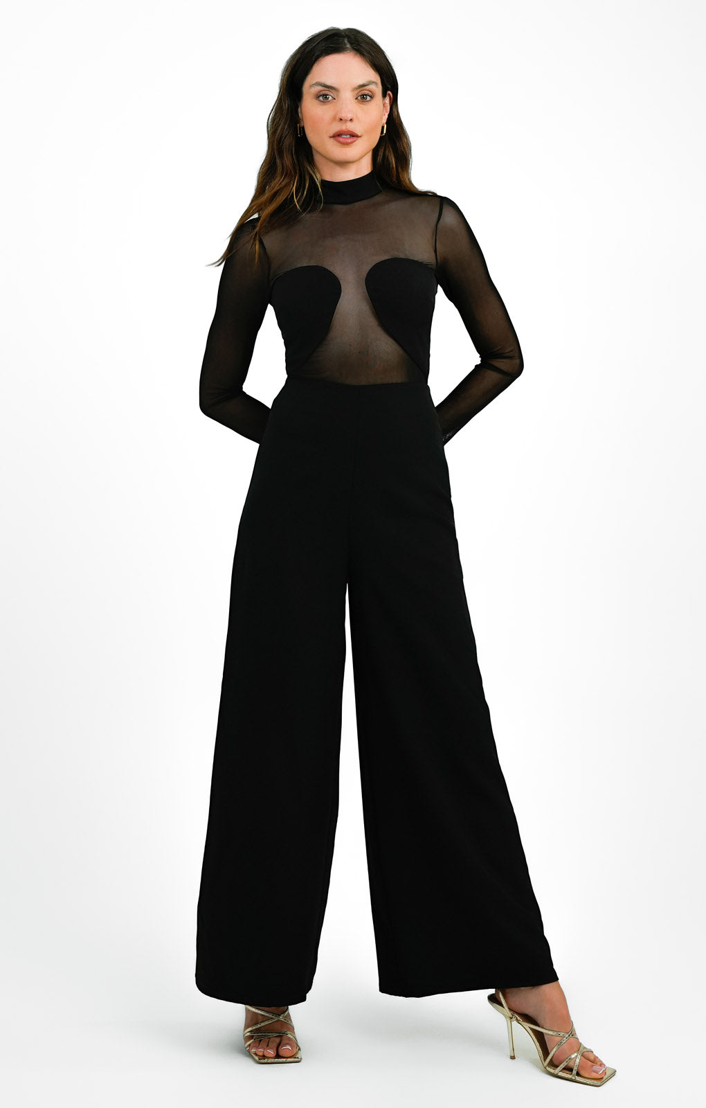 Rent Topshop Mesh Wide Leg Jumpsuit In Black Hirestreet