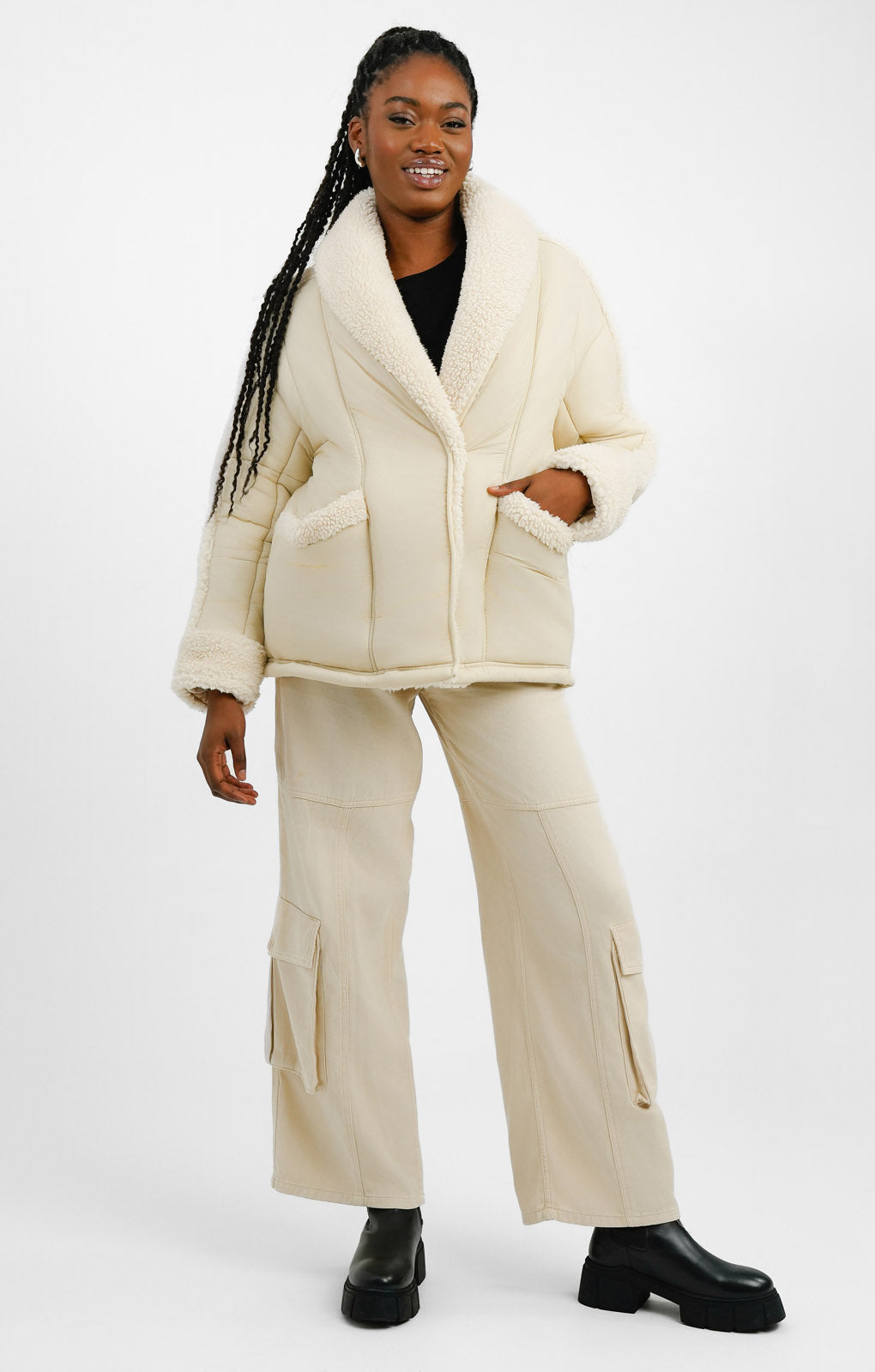 Urbancode Borg Padded Coat In Cream