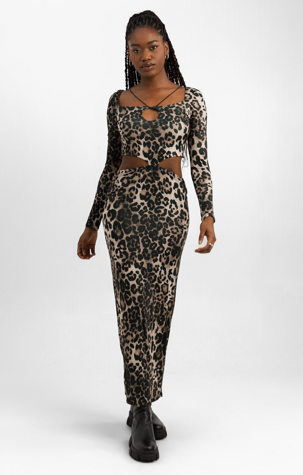 Long sleeve leopard maxi dress best sale