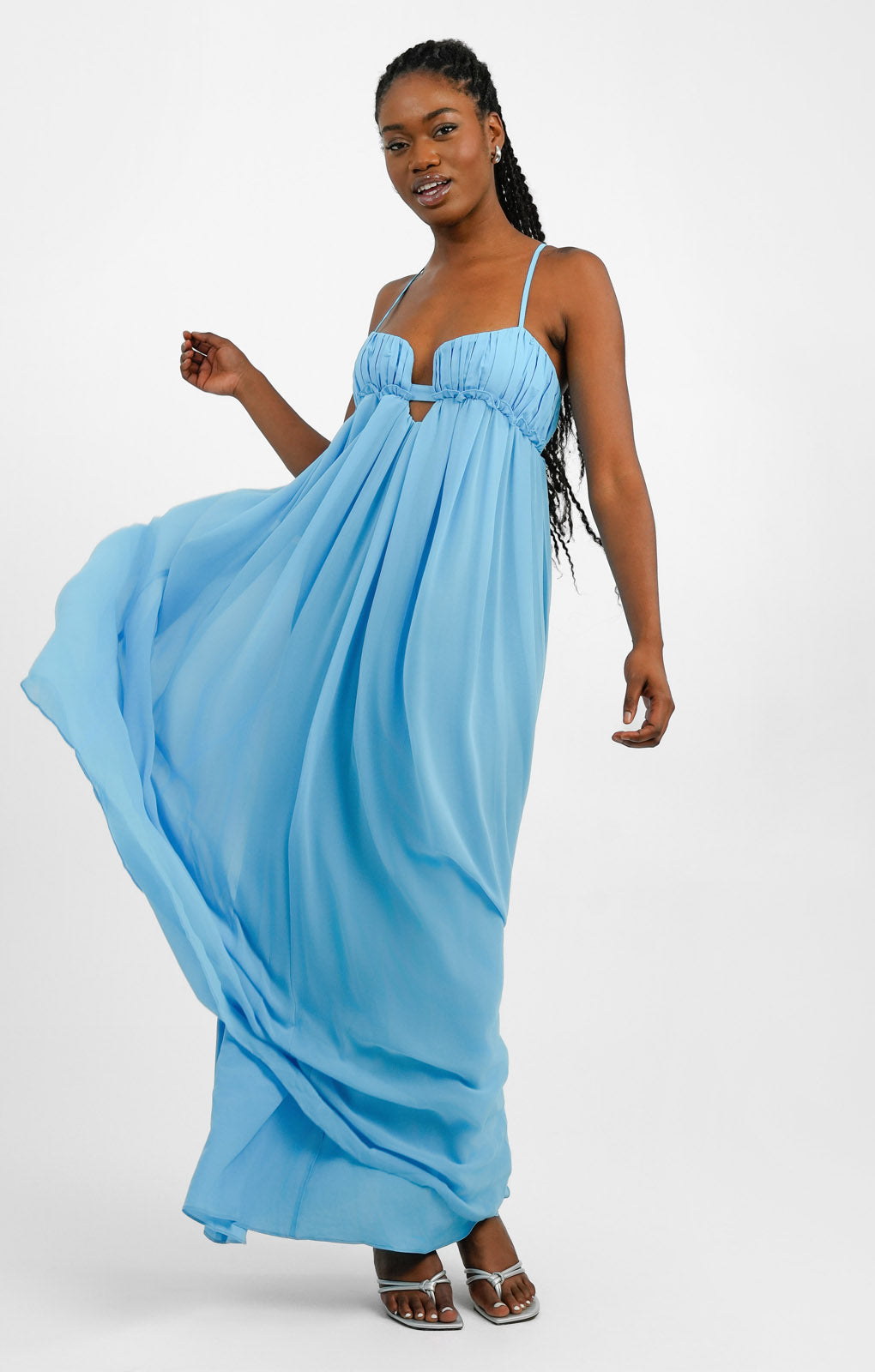 Rent ASOS DESIGN Baby Doll Ruched Bust Maxi Dress In Turquoise Hirestreet