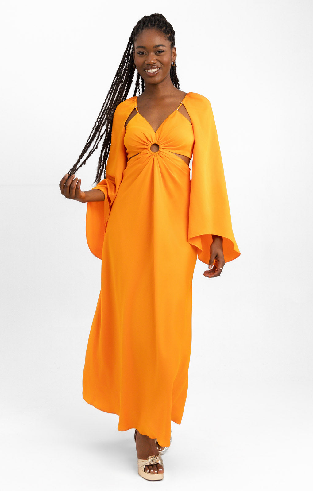 Forever New Long Sleeve Cut Out Maxi Dress In Orange