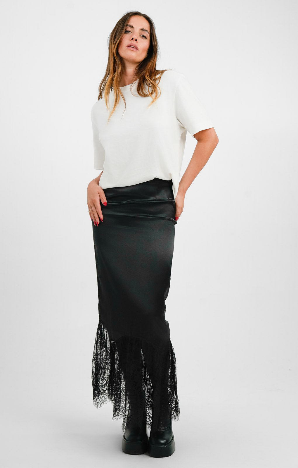 Black fishtail maxi skirt best sale