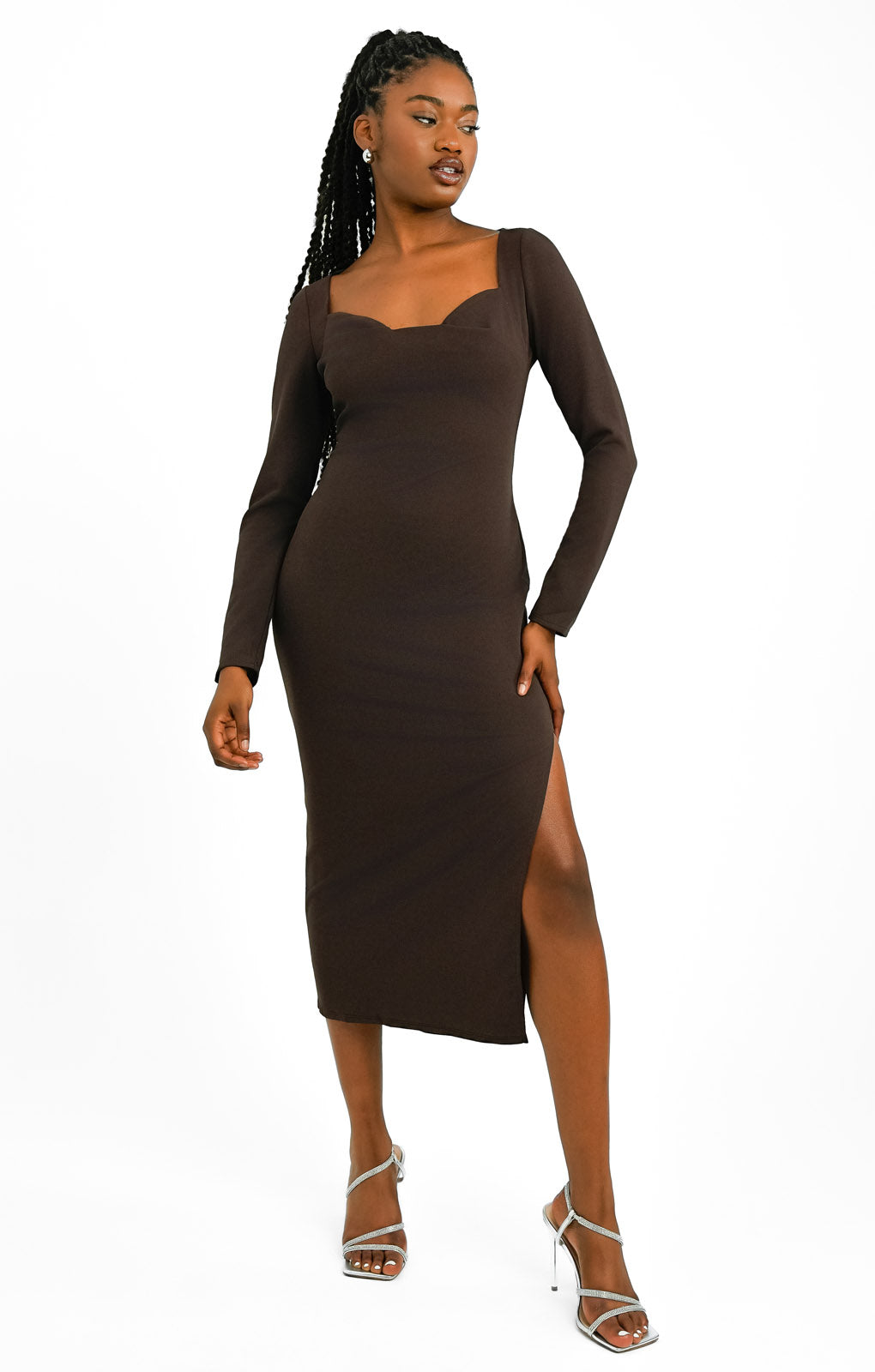 Rent ASOS DESIGN Long Sleeve Midi Dress In Chocolate Hirestreet