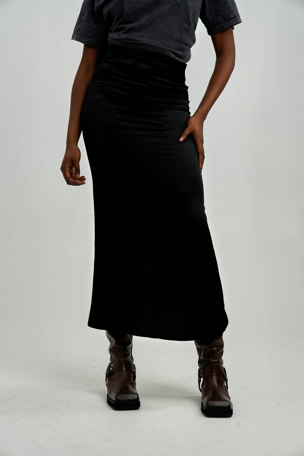 Rent Topshop Black High Waisted Satin Maxi Skirt Hirestreet