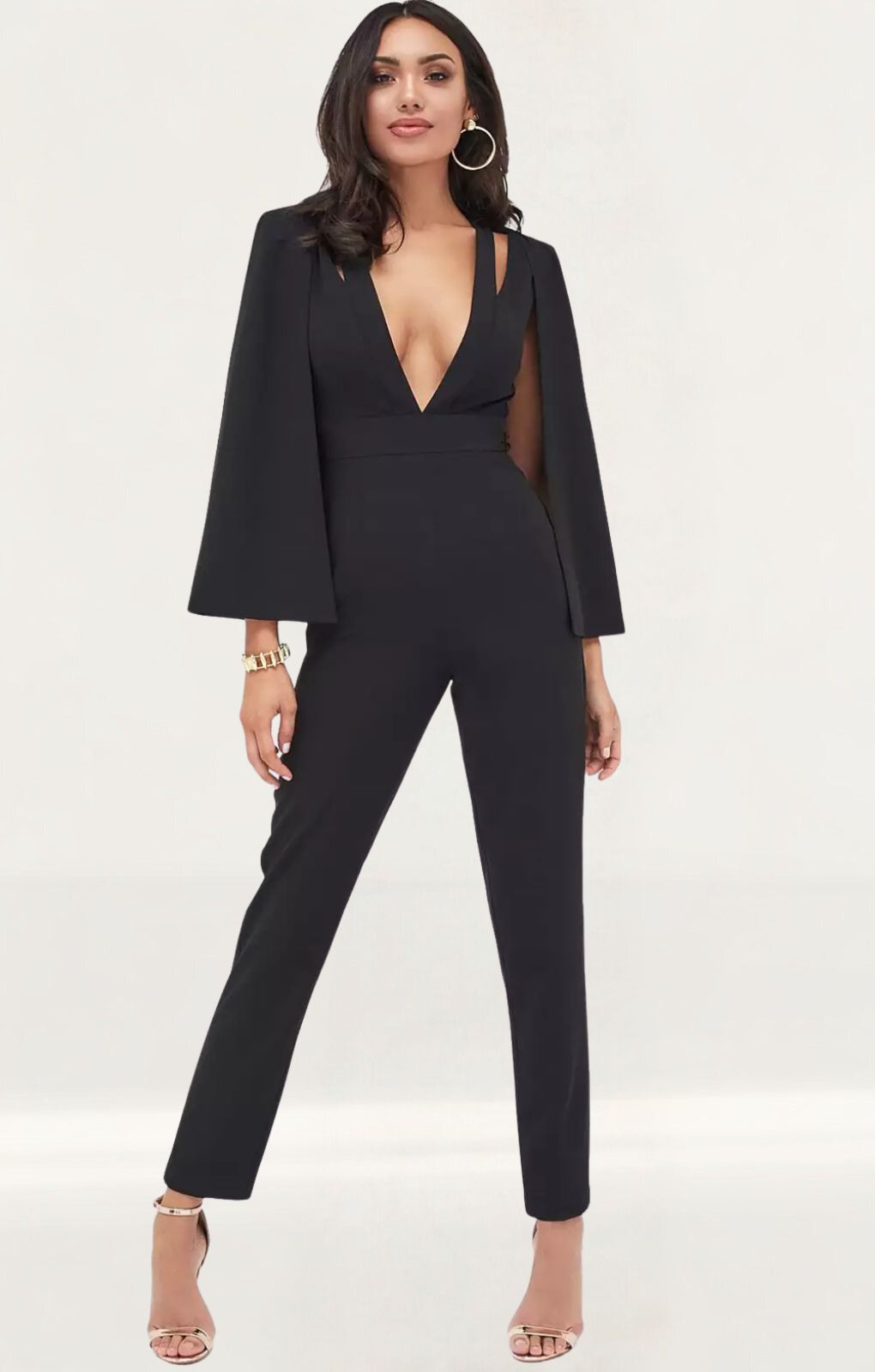 Lavish Alice Cut Out Neck Cape Jumpsuit In Black