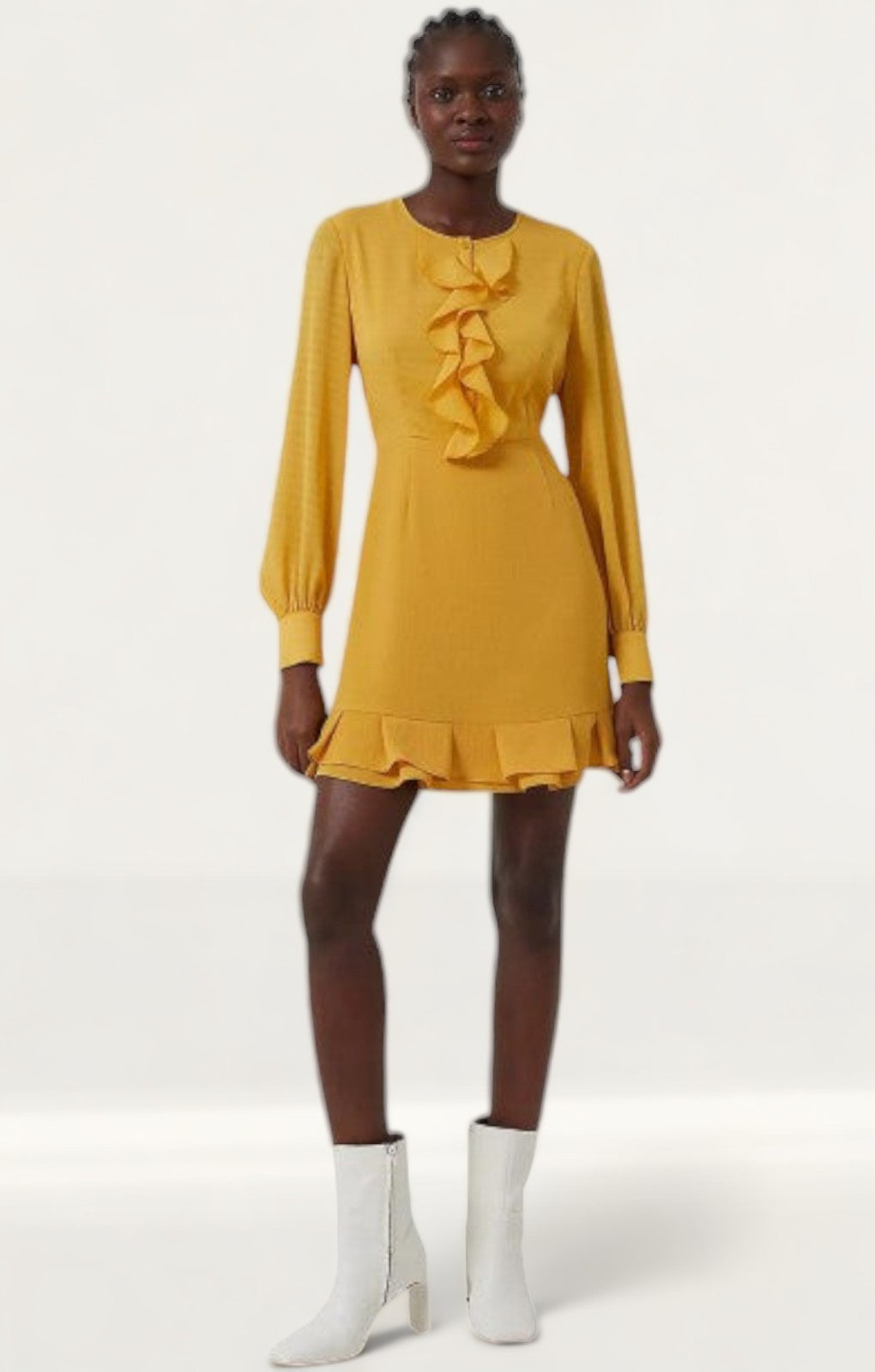 Rent French Connection Anna Cora Pleated Ruffle Mini Dress Gold Hirestreet