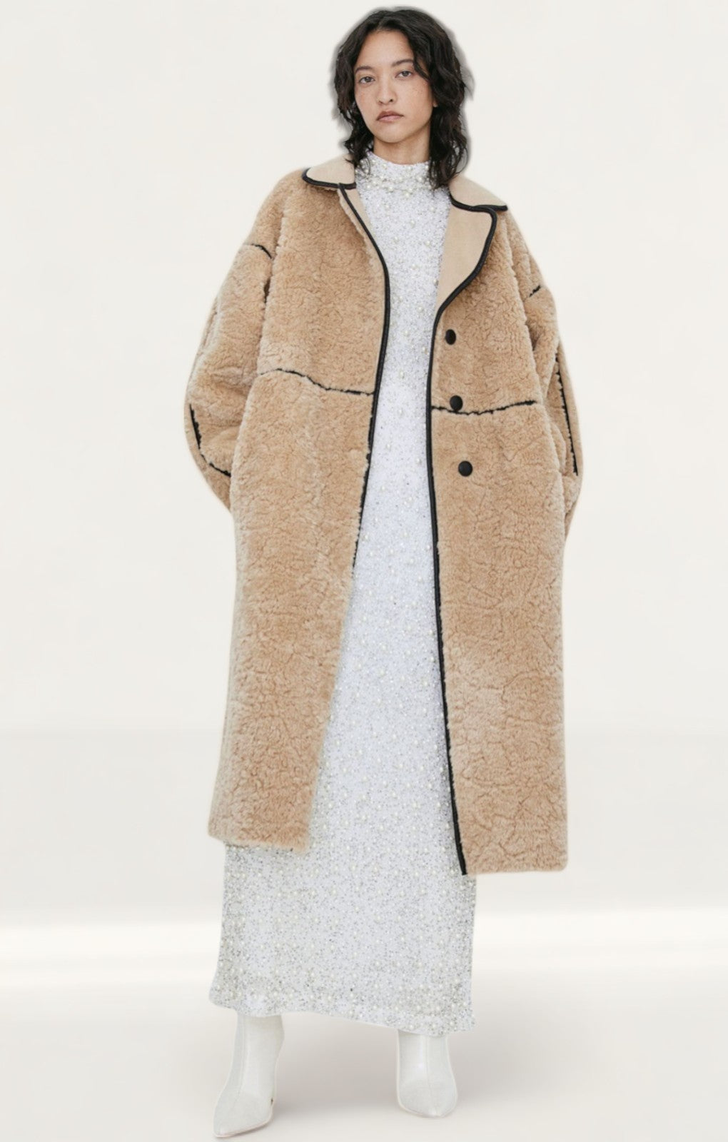 Rent H M Beige Teddy Coat Hirestreet