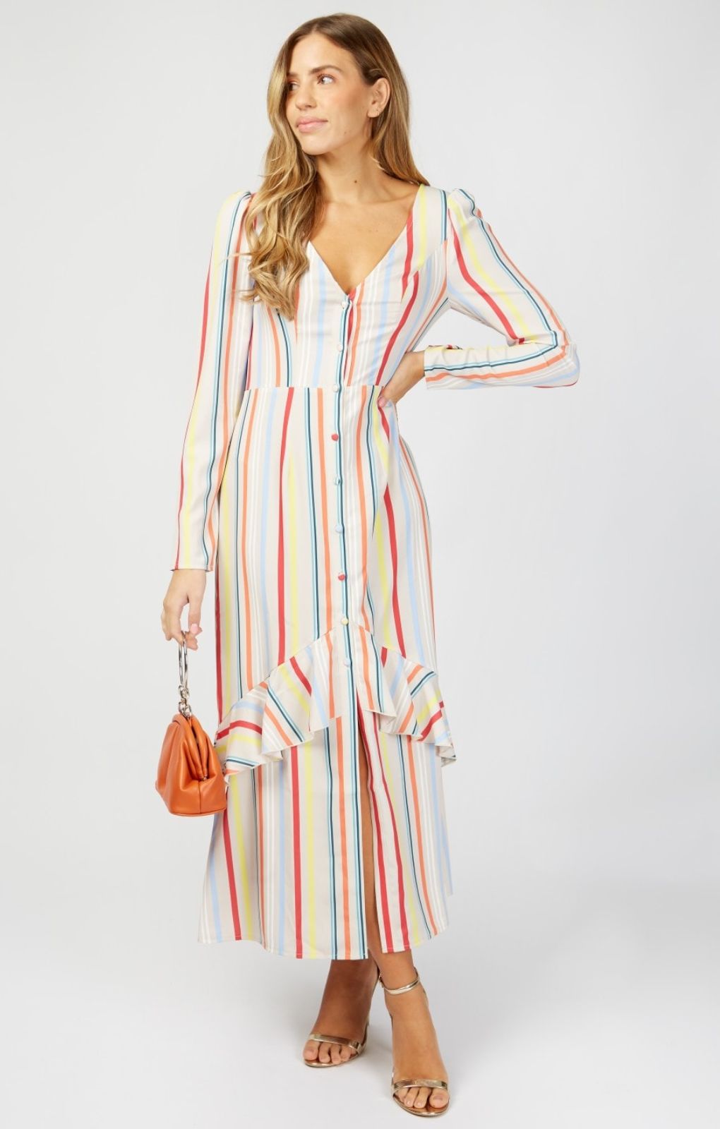 Multi stripe hot sale midi dress