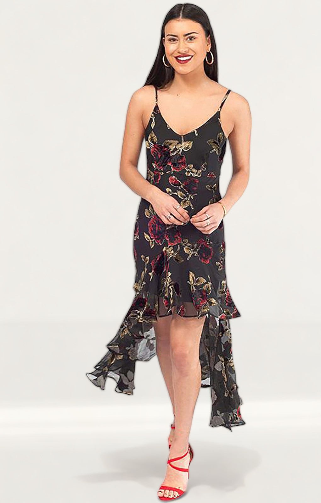 Rent Never Fully Dressed Black Floral Velvet Dress