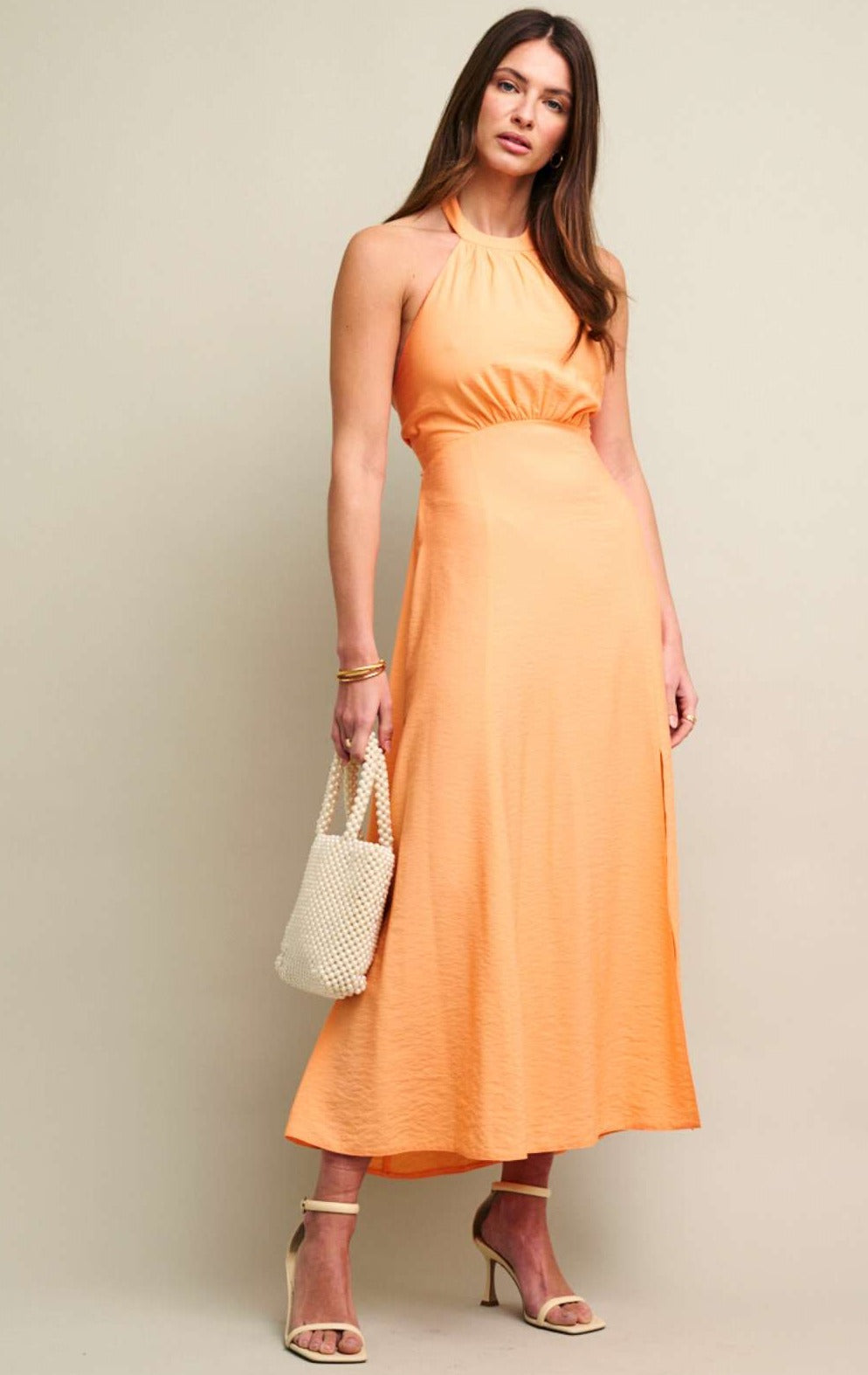 Peach halter neck dress sale