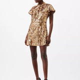 French Connection Sequin Mesh Mini Dress Copper