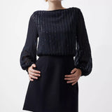 French Connection Effy Sequin Slash Neck Long Sleeve Dress Blackout