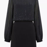 French Connection Effy Sequin Slash Neck Long Sleeve Dress Blackout