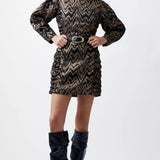 French Connection Ellery Eco Jacquard Puff Sleeve Mini Dress Black/Copper