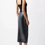 French Connection Amy Sequin Midi Skirt Gunmetal