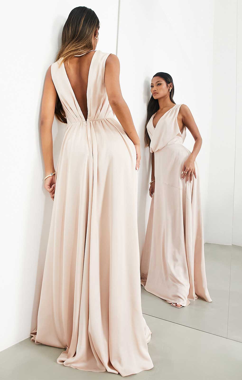 Asos Edition Satin Maxi Dress With Wrap Bodice In Blush Pink