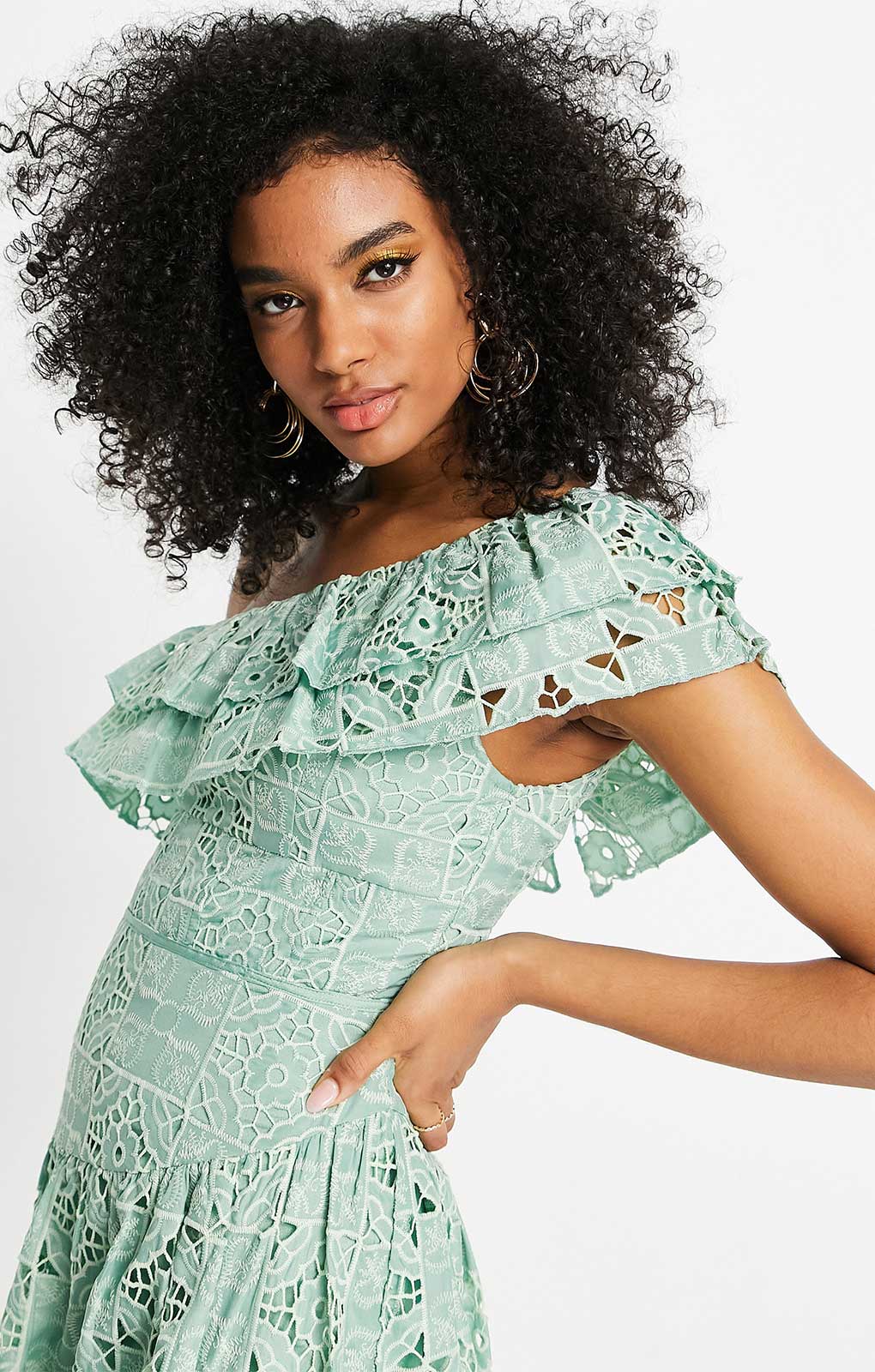 Asos green lace midi dress hotsell