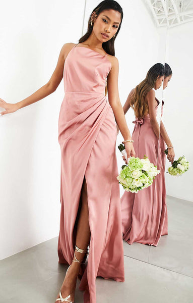 ASOS DESIGN Bridesmaid satin square neck maxi dress in lilac