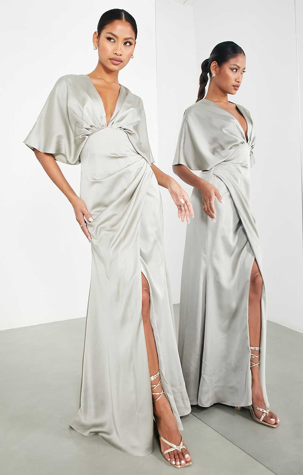 Asos edition split side plunge maxi clearance in satin