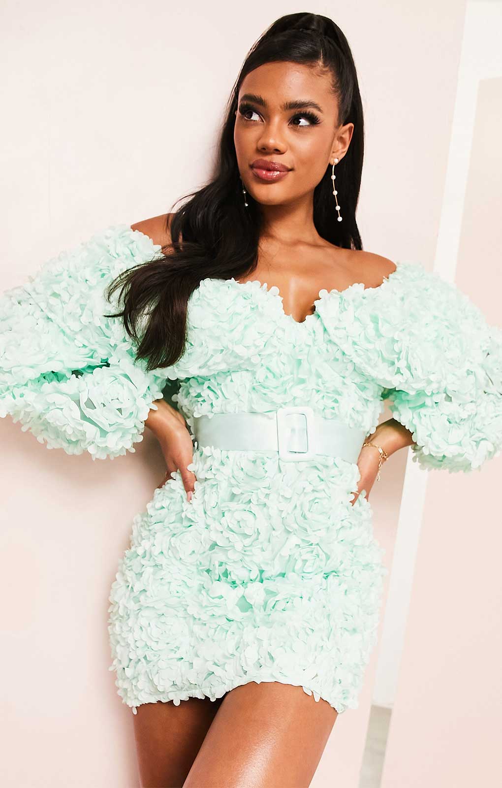 Mint green bardot dress best sale