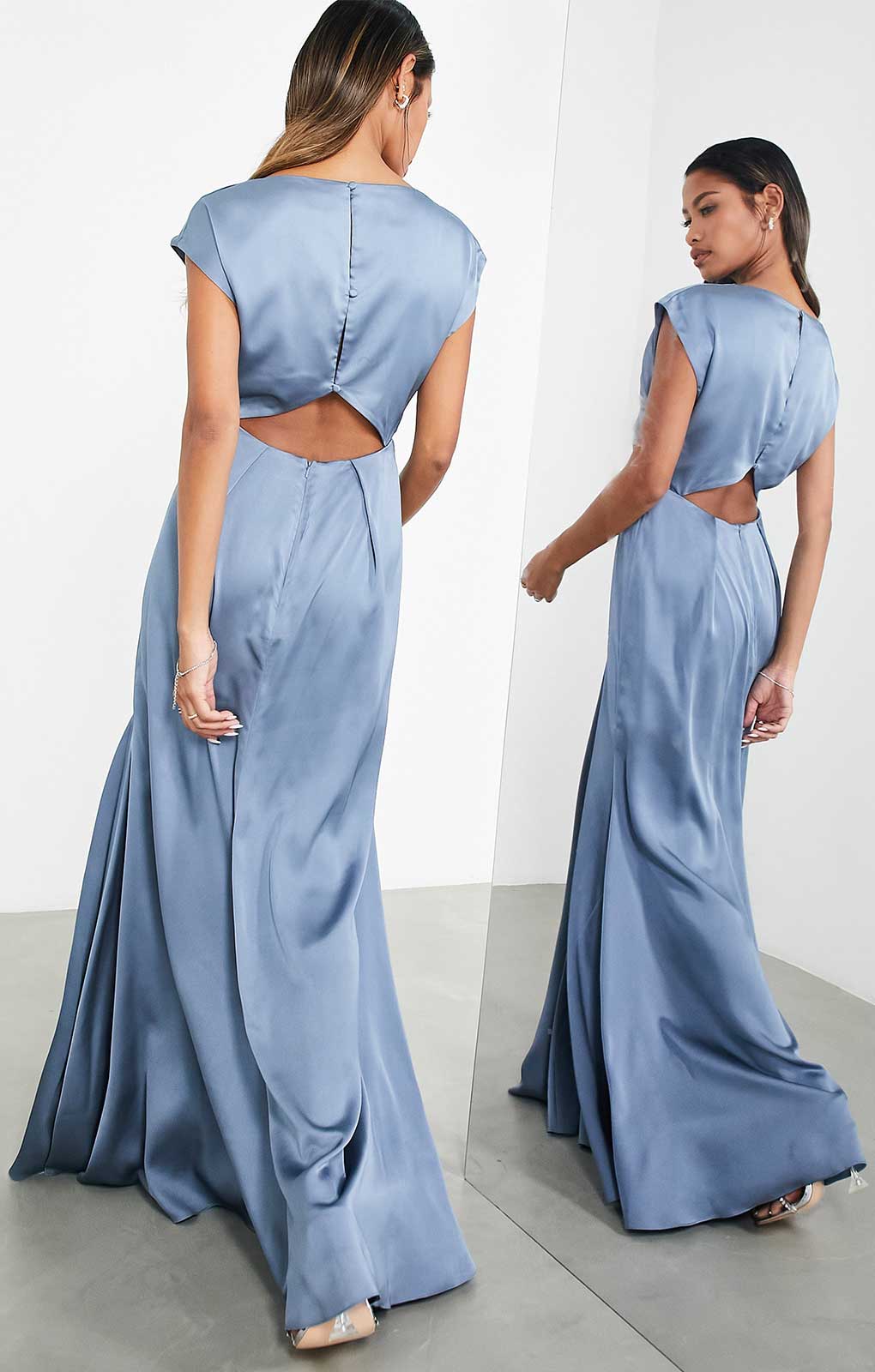 Rent Asos Edition Satin Cowl Neck Maxi Dress With Cut Out Back In Dusky