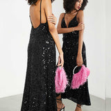 Asos Edition Twist Front Sequin Cami Midi Dress With Full Skirt In Black