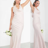 Asos Edition Satin Halter Cowl Maxi Dress In Blush In Light Pink