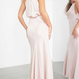 Asos Edition Satin Halter Cowl Maxi Dress In Blush In Light Pink