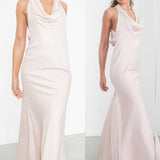 Asos Edition Satin Halter Cowl Maxi Dress In Blush In Light Pink