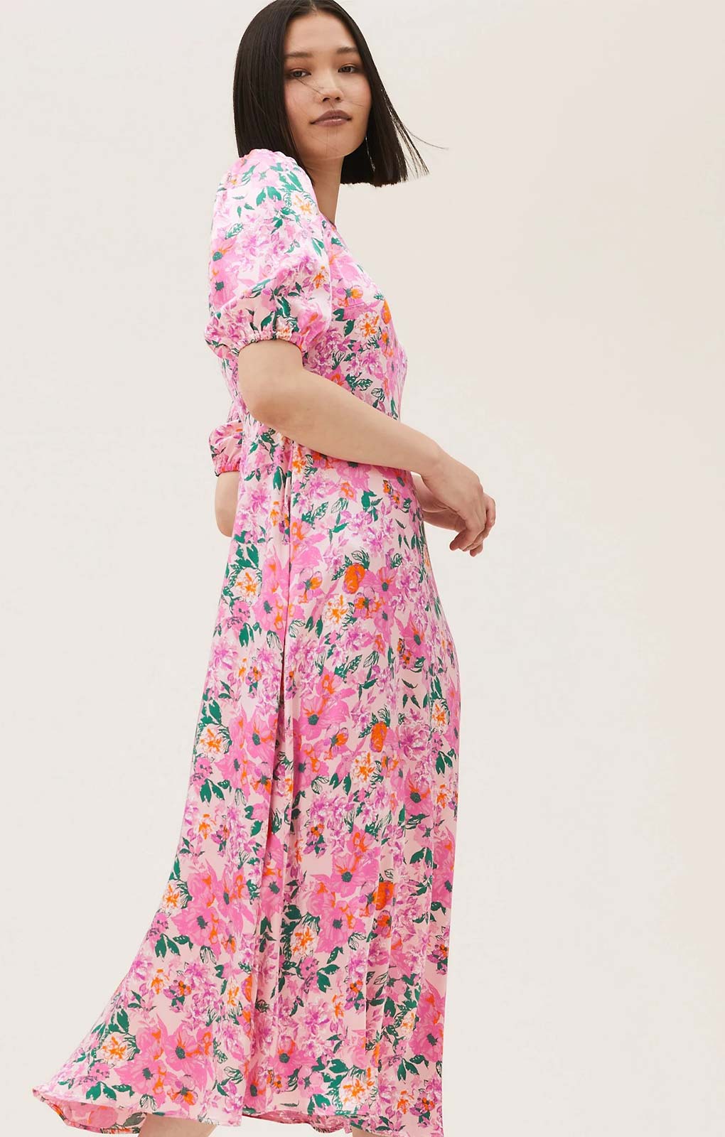 M&S Floral Satin Midaxi Tea Dress