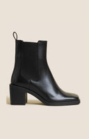 M&S Black Leather Block Heel Ankle Boots