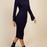 Little Mistress Navy Split Sleeve Rib Knit Midi Dress By Vogue Williams