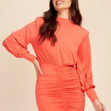 Little Mistress Orange Ruched Mini Bodycon Dress