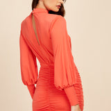 Little Mistress Orange Ruched Mini Bodycon Dress