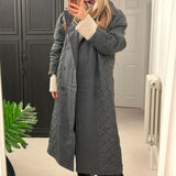 Topshop Reversible Long-Line Padded Trench Coat In Charcoal