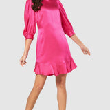 Closet London Pink Frill Hem Puff Sleeve Mini Dress