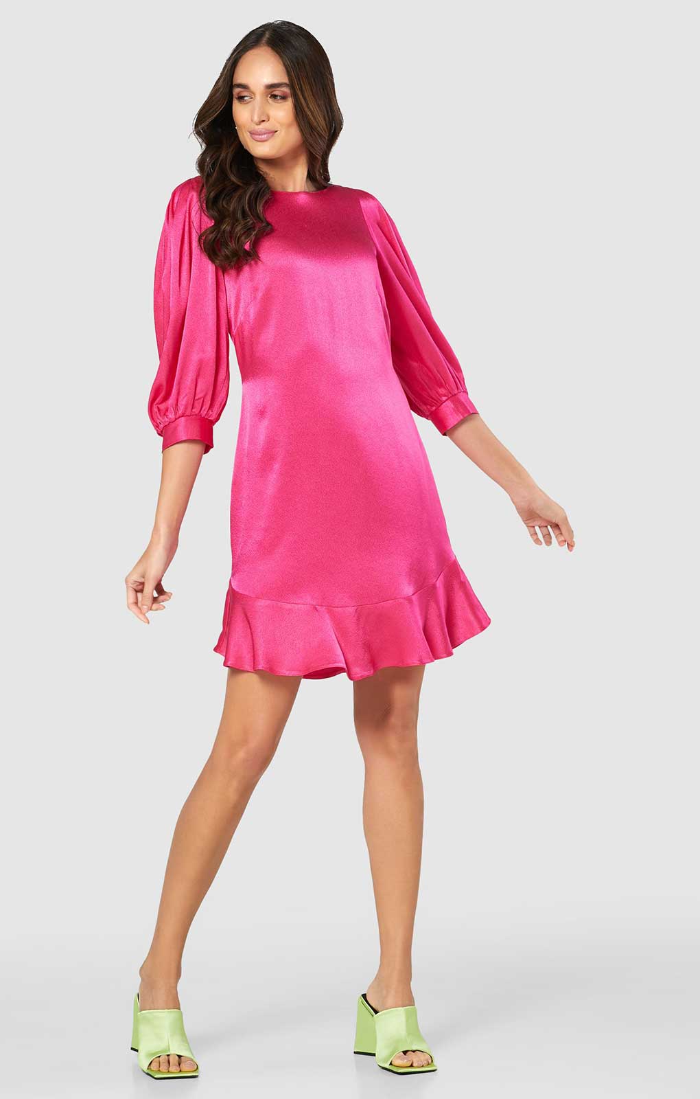 Closet London Pink Frill Hem Puff Sleeve Mini Dress