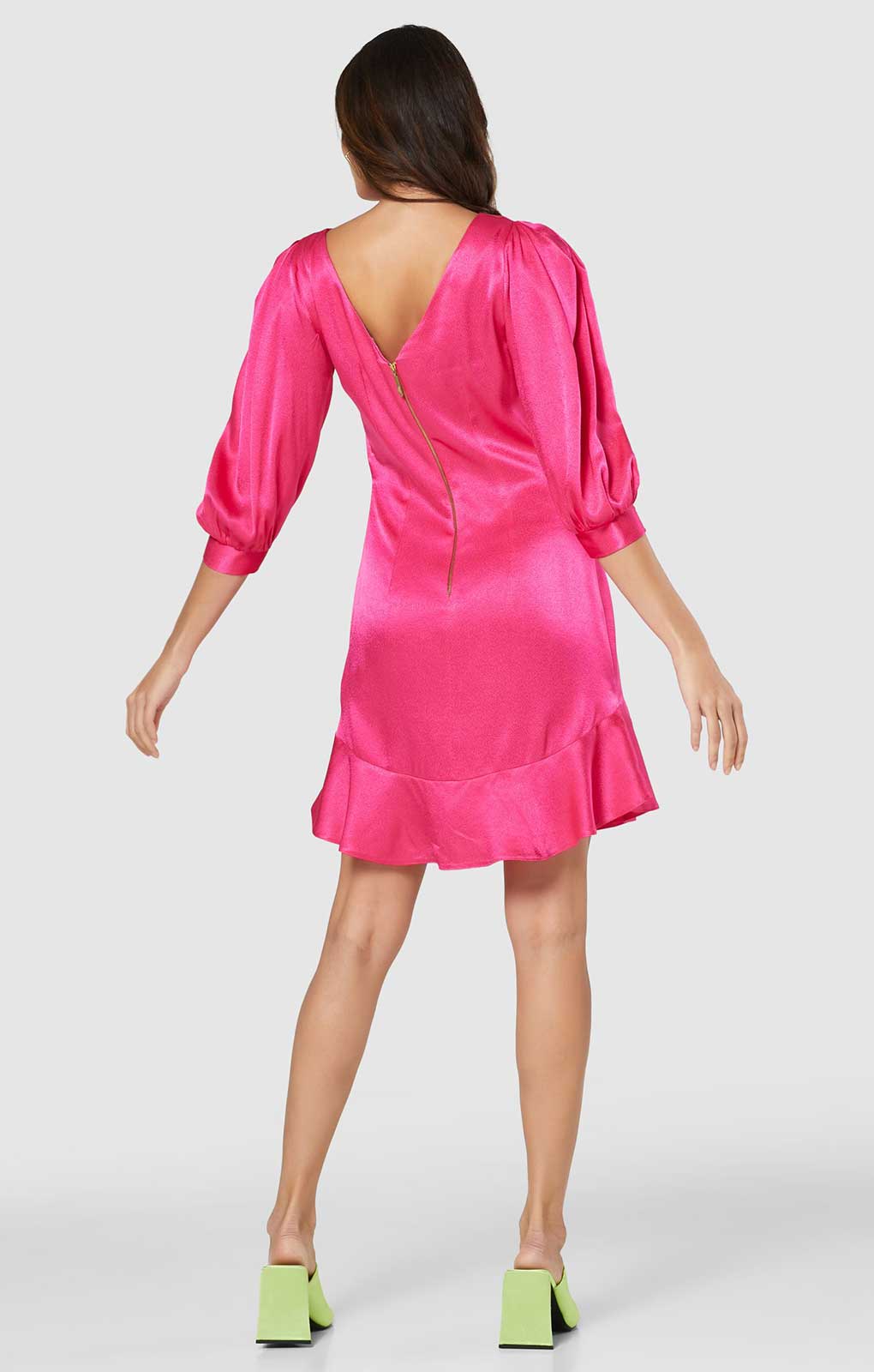 Closet London Pink Frill Hem Puff Sleeve Mini Dress
