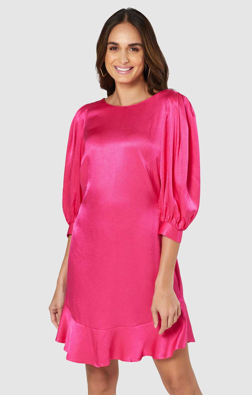 Closet London Pink Frill Hem Puff Sleeve Mini Dress