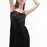 Topshop Velvet And Lace Midi Slip Dress In Black