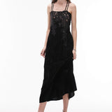 Topshop Velvet And Lace Midi Slip Dress In Black