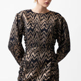 French Connection Ellery Eco Jacquard Puff Sleeve Mini Dress Black/Copper