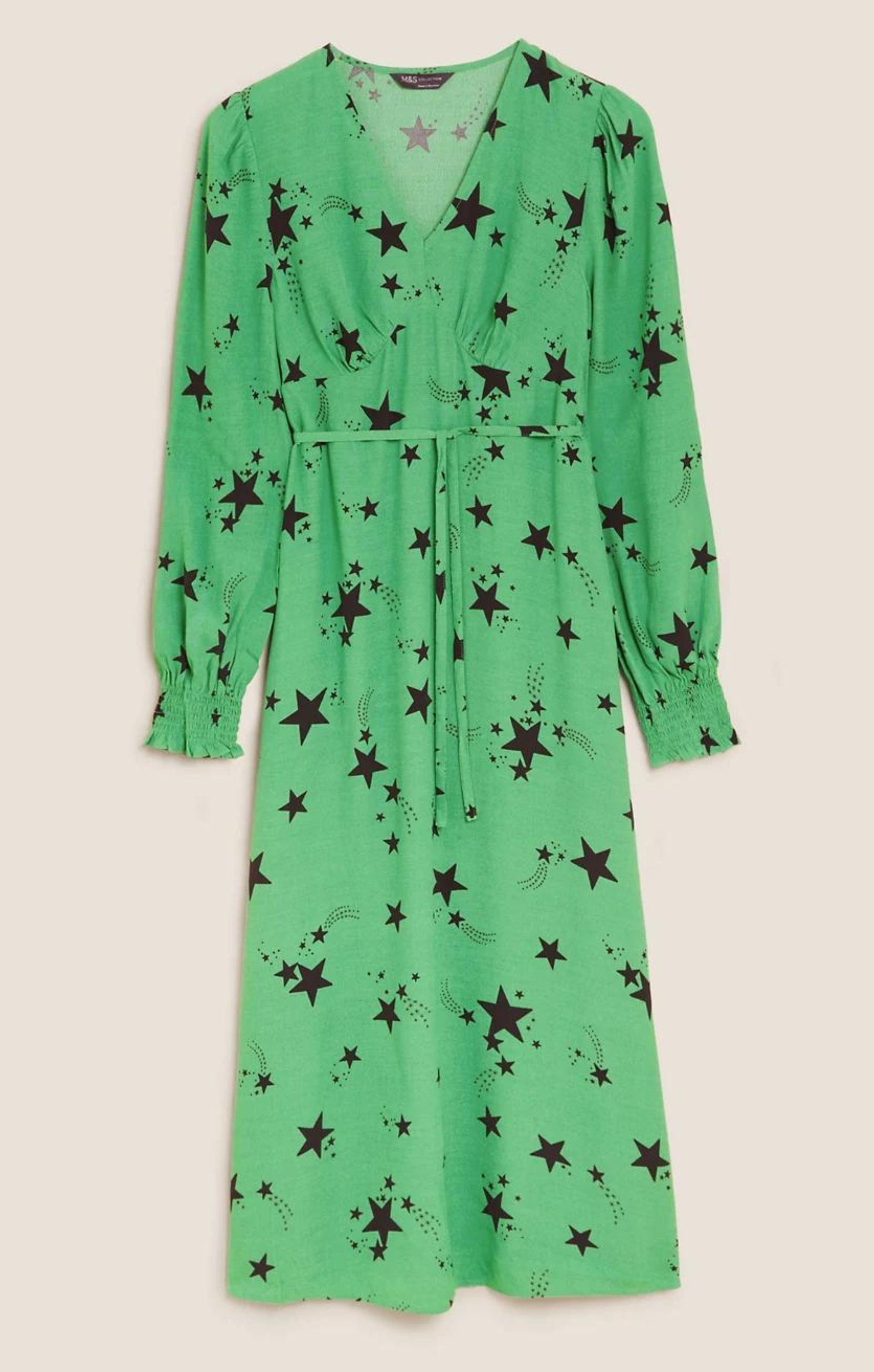 M S Star Print V Neck Midi Tea Dress