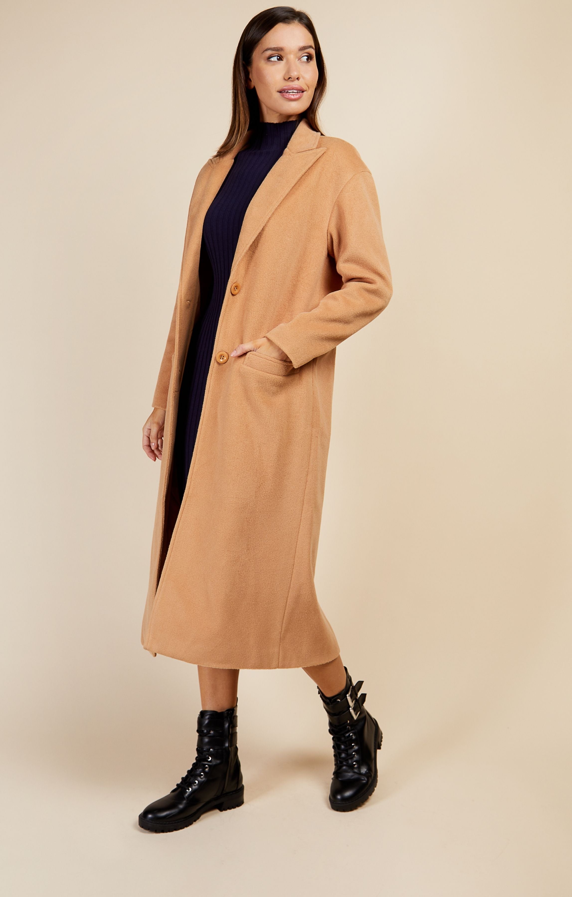 Lil Ambition Belted 黒かっ Long Coat camel